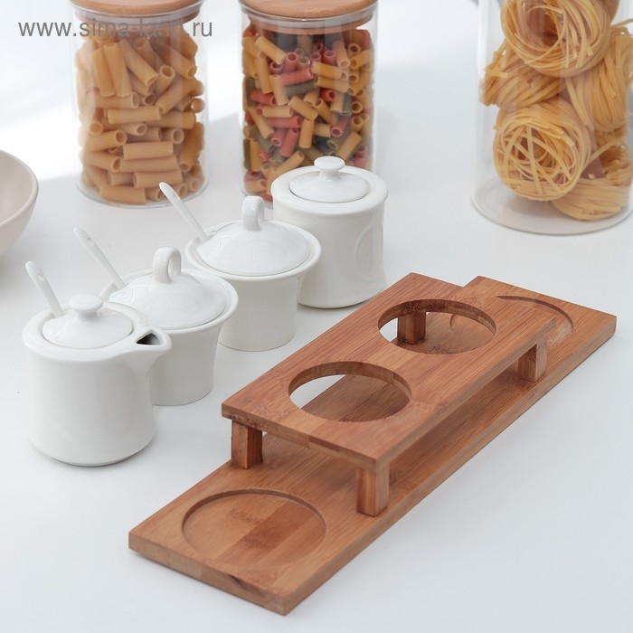 Набор керамический для специй и масел &laquo;Эстет&raquo;, 4 предмета: 2 ёмкости 250 мл, 2 ёмкости 150 мл, 3 ложки