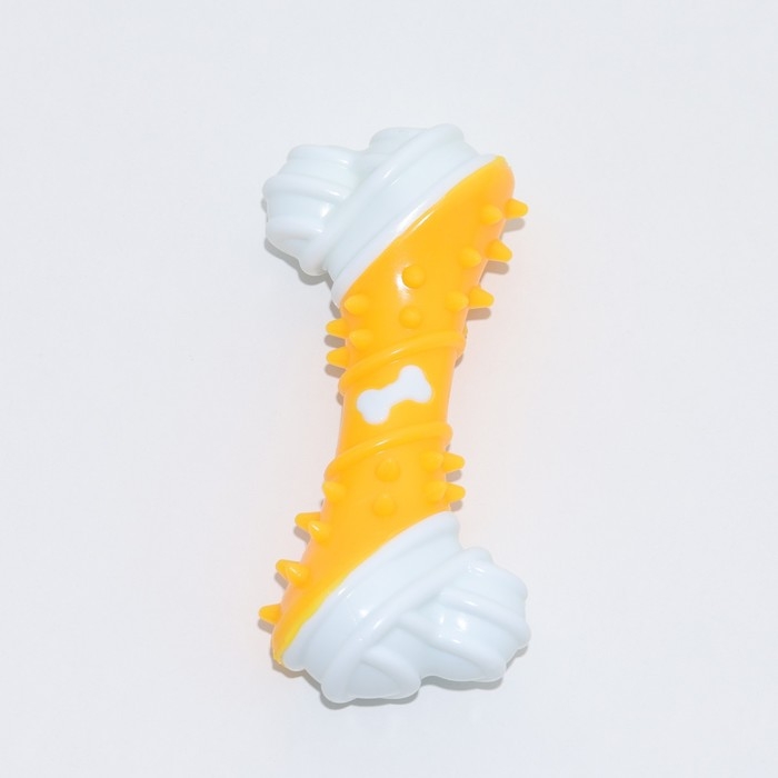 Игрушка двухслойная (твердый и мягкий пластик) Игрушка двухслойная (твердый и мягкий пластик) "Кость", 12 см, жёлтая