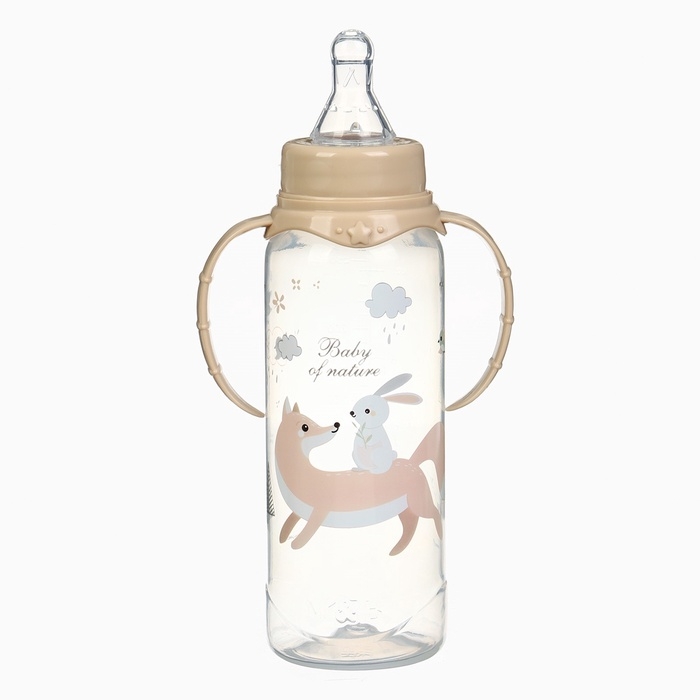 Бутылочка для кормления «Лесные друзья» 250 мл, цилиндр, с ручками, цвет бежевый Бутылочка для кормления «Лесные друзья» 250 мл, цилиндр, с ручками, цвет бежевый