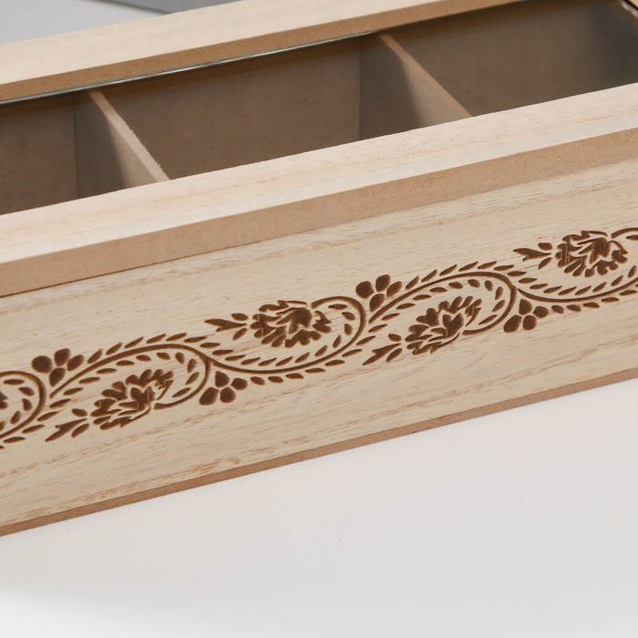 Шкатулка дерево с делениями  Шкатулка дерево с делениями "Цветочный узор" 24х9,8х7 см