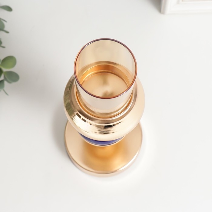 Подсвечник металл на 1 свечу Подсвечник металл на 1 свечу "Синий мраморный элемент" золото 27х10х10 см