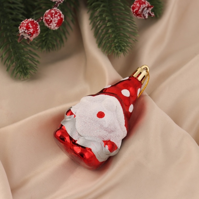 Украшение ёлочное Украшение ёлочное "Гном, колпак в горох" (набор 2 шт) 9х4,5 см, красный