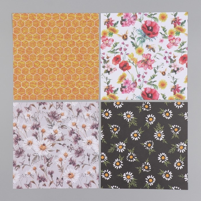 Набор бумаги для скрапбукинга 12 листов 12 дизайнов Набор бумаги для скрапбукинга 12 листов 12 дизайнов "Медовые цветы" 160 гр 15,2х15,2 см