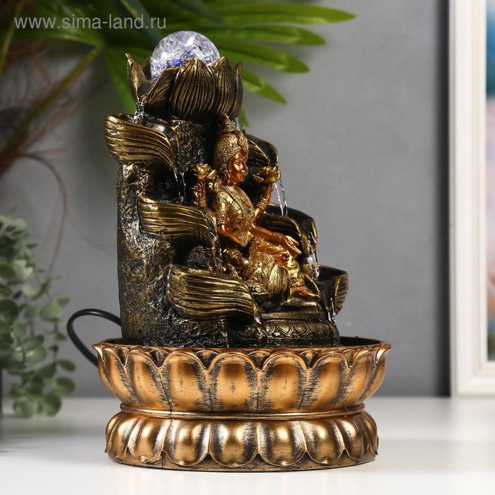 Фонтан настольный от сети, подсветка Фонтан настольный от сети, подсветка "Парвати и лотосы" 29х19,5х19,5 см