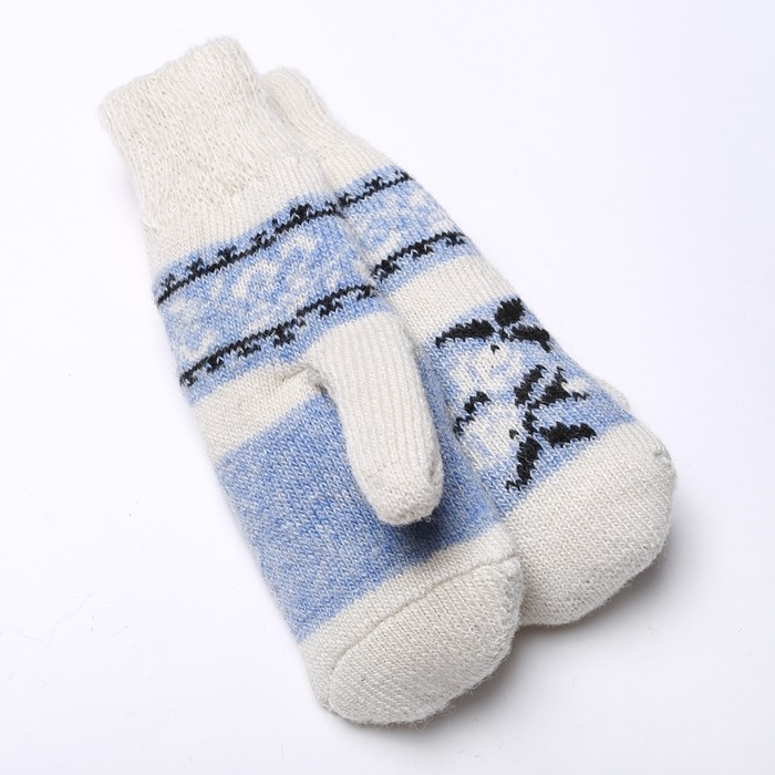 Варежки женские шерстяные «Весна», цвет белый/голубой, размер 20-22