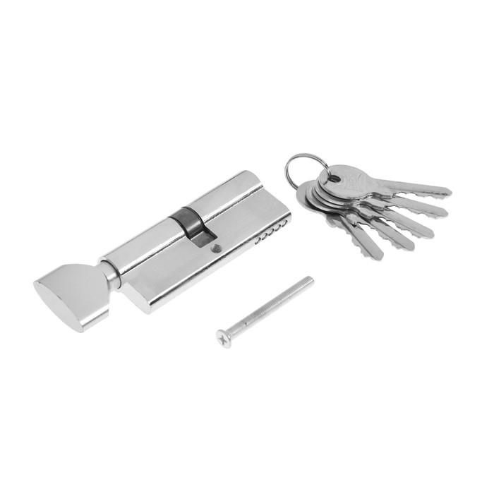 Цилиндровый механизм, 80 мм, с вертушкой, английский ключ, 5 ключей, цвет хром Цилиндровый механизм, 80 мм, с вертушкой, английский ключ, 5 ключей, цвет хром