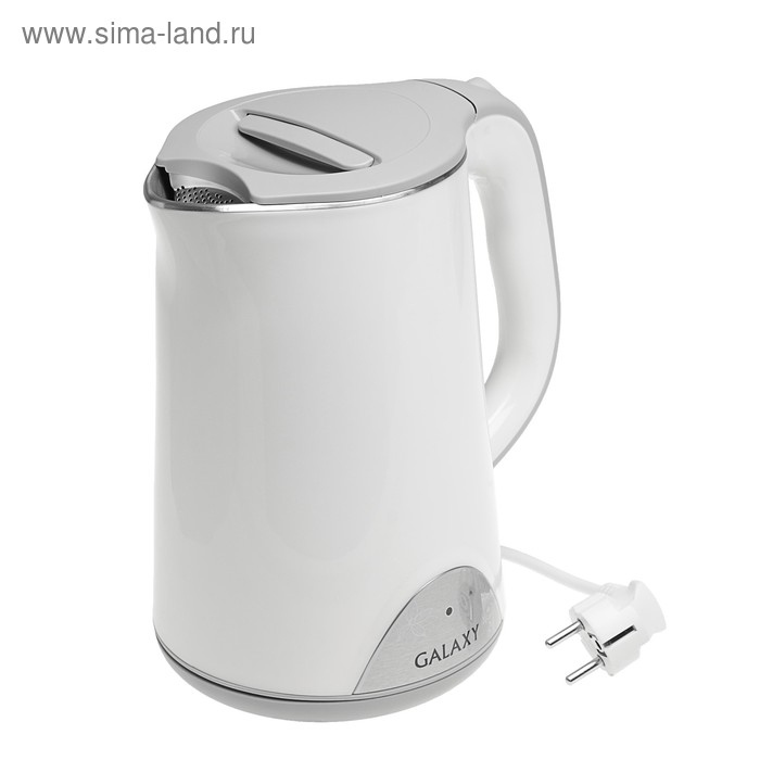 Чайник электрический Galaxy GL 0301, пластик, колба металл, 1.5 л, 2000 Вт, белый