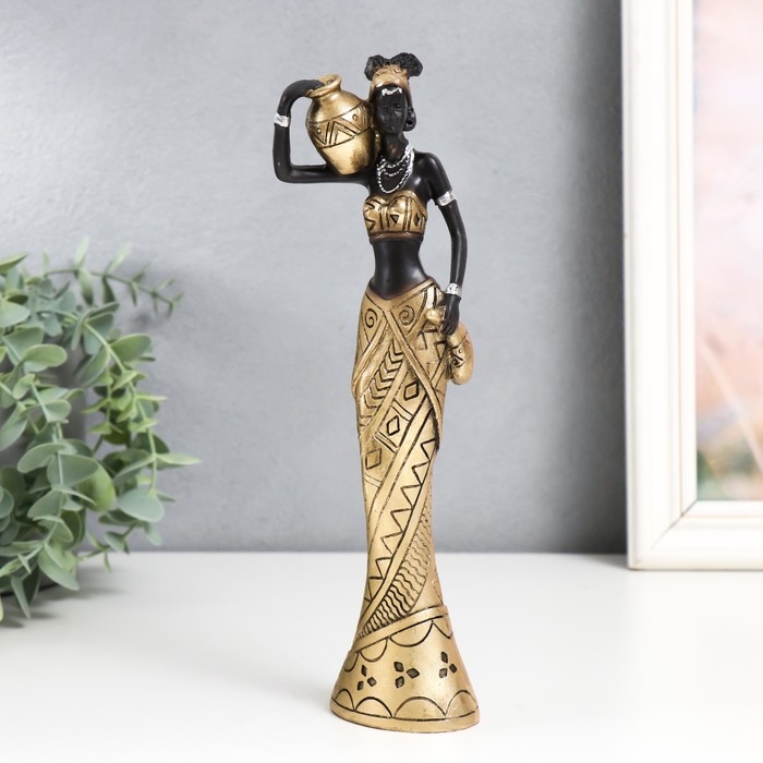 Сувенир полистоун "Африканка с кувшином в золотом наряде" МИКС 6,5х5х24,5 см