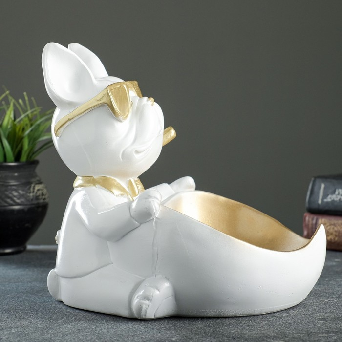 Подставка конфетница Подставка конфетница "Бульдог сидит" белая, 20х18х21см