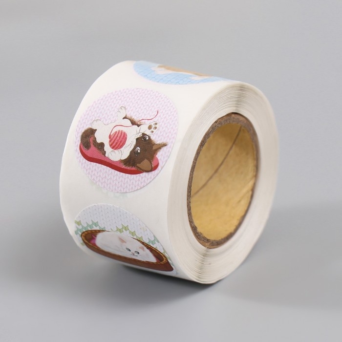 Наклейка бумага Наклейка бумага "Котята" d=2,5 см 252 шт в рулоне