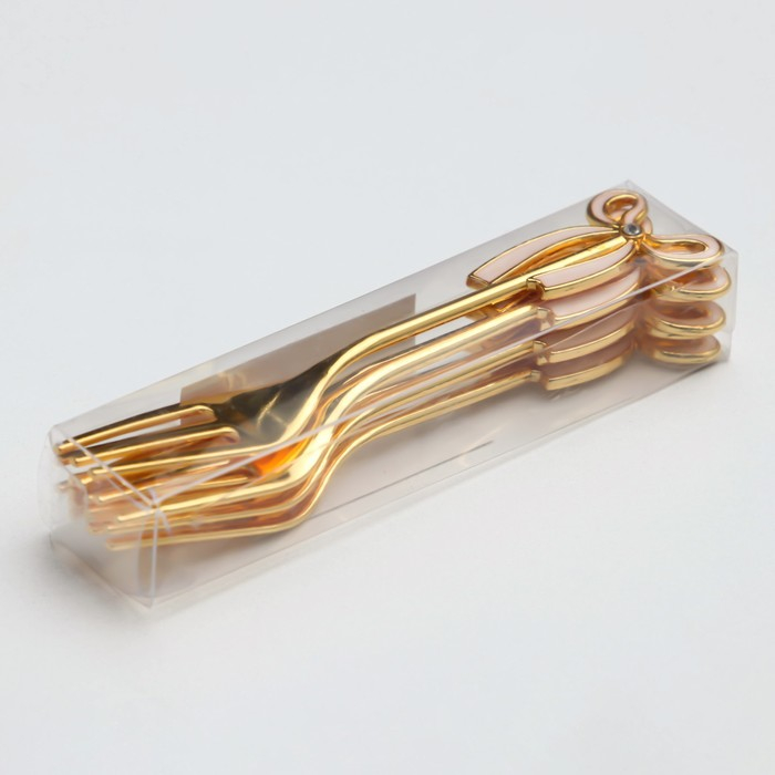 Вилки для фруктов &laquo;Бант&raquo;, длина 12,5 см, 6 шт, цвет золотой