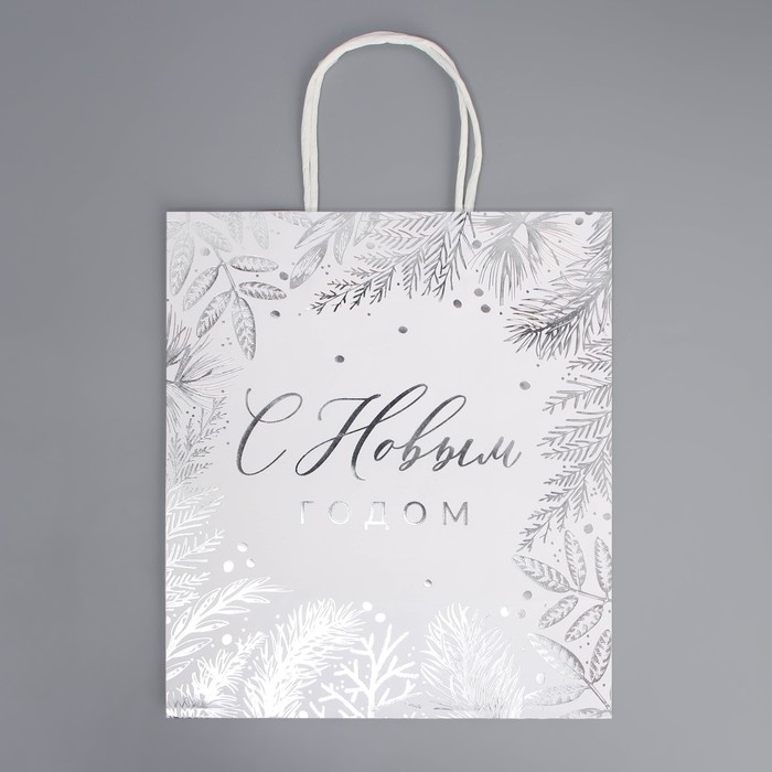 Пакет подарочный новогодний крафтовый «Серебро», 22 х 25 х 12 см, Новый год Пакет подарочный новогодний крафтовый «Серебро», 22 х 25 х 12 см, Новый год