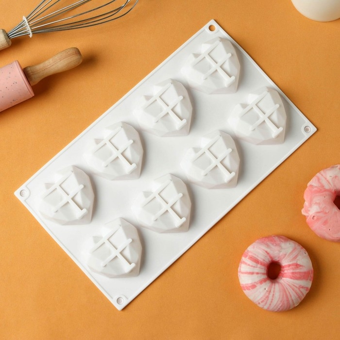 Форма для муссовых десертов и выпечки KONFINETTA «Сердце», силикон, 29×17×2 см, 8 ячеек, цвет белый Форма для муссовых десертов и выпечки KONFINETTA «Сердце», силикон, 29×17×2 см, 8 ячеек, цвет белый