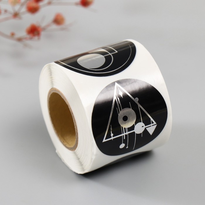 Наклейка бумага Наклейка бумага "Геометрия абстракция" тиснение серебро d=3,8 см 252 шт в рулоне