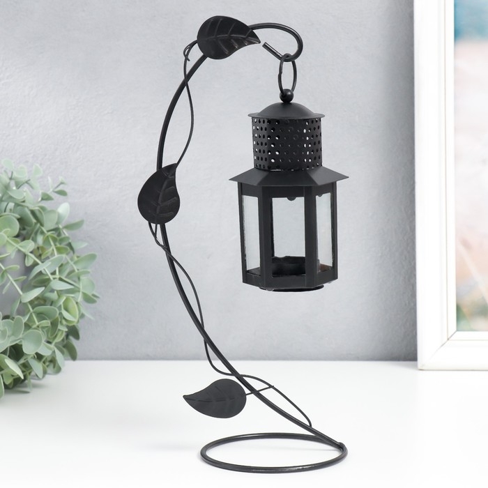 Подсвечник металл, стекло 1 свеча Подсвечник металл, стекло 1 свеча "Фонарик" подвесной чёрный 25,5х10х12 см