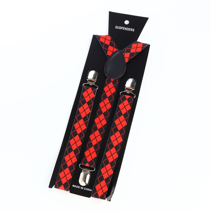 Подтяжки взрослые, ширина 2,5 см, цвет чёрный/красный Подтяжки взрослые, ширина 2,5 см, цвет чёрный/красный