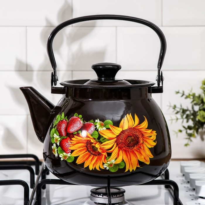 Чайник сферический, 3,5 л, индукция, деколь МИКС, цвет коричневый Чайник сферический, 3,5 л, индукция, деколь МИКС, цвет коричневый