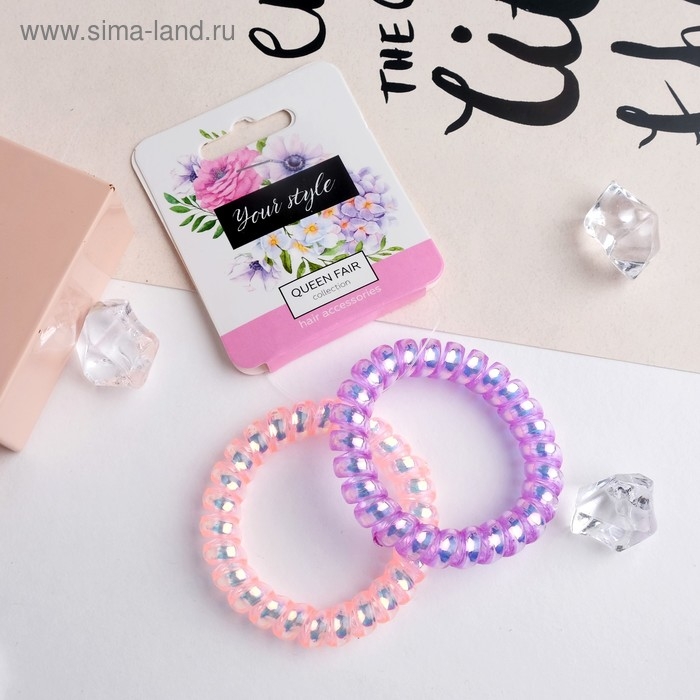 Резинка для волос  Резинка для волос "Пружинка" (набор 2 шт) прозрачный перелив, 5,5 см, микс