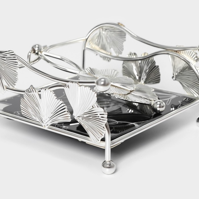 Салфетница «Цветы», 15×15×8,5 см, цвет серебряный Салфетница «Цветы», 15×15×8,5 см, цвет серебряный