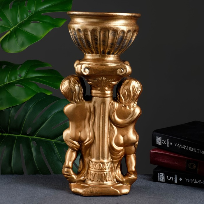 Фигурное кашпо Фигурное кашпо "Два мальчика с чашей", бронза 0,6л/ 15х17х37см