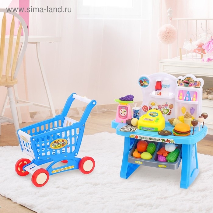 Игровой модуль «Продуктовая лавка» с тележкой, 65 предметов, МИКС Игровой модуль «Продуктовая лавка» с тележкой, 65 предметов, МИКС