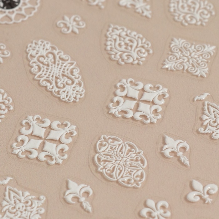 Наклейки для ногтей «Арабеска», объёмные, цвет белый Наклейки для ногтей «Арабеска», объёмные, цвет белый