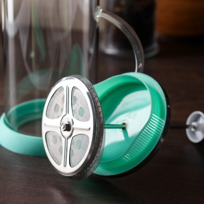 Чайник заварочный френч - пресс «Келли», 800 мл, стекло, цвет зелёный Чайник заварочный френч - пресс «Келли», 800 мл, стекло, цвет зелёный