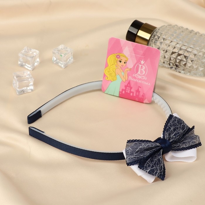 Ободок для волос  Ободок для волос "Бантик" узоры, 1 см, бело-синий