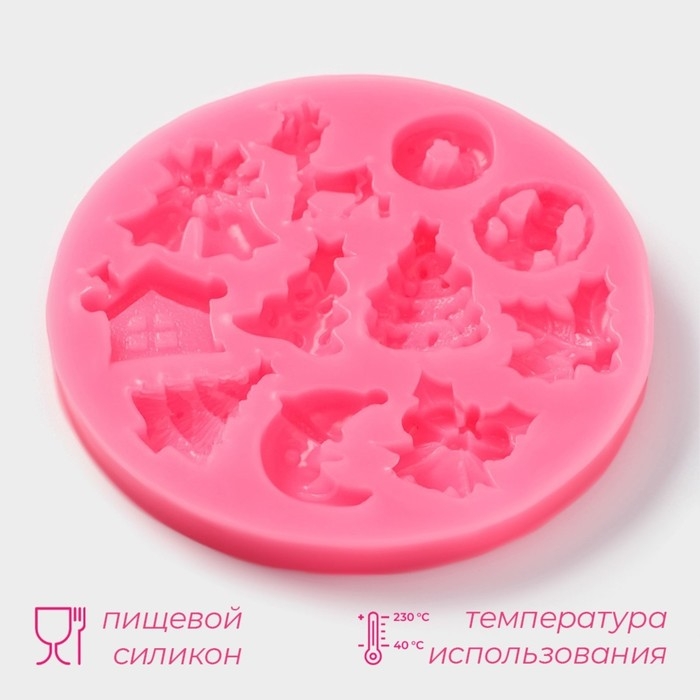 Молд новогодний Доляна «Новый год», силикон, 9,5×9,5×1 см, цвет розовый Молд новогодний Доляна «Новый год», силикон, 9,5×9,5×1 см, цвет розовый