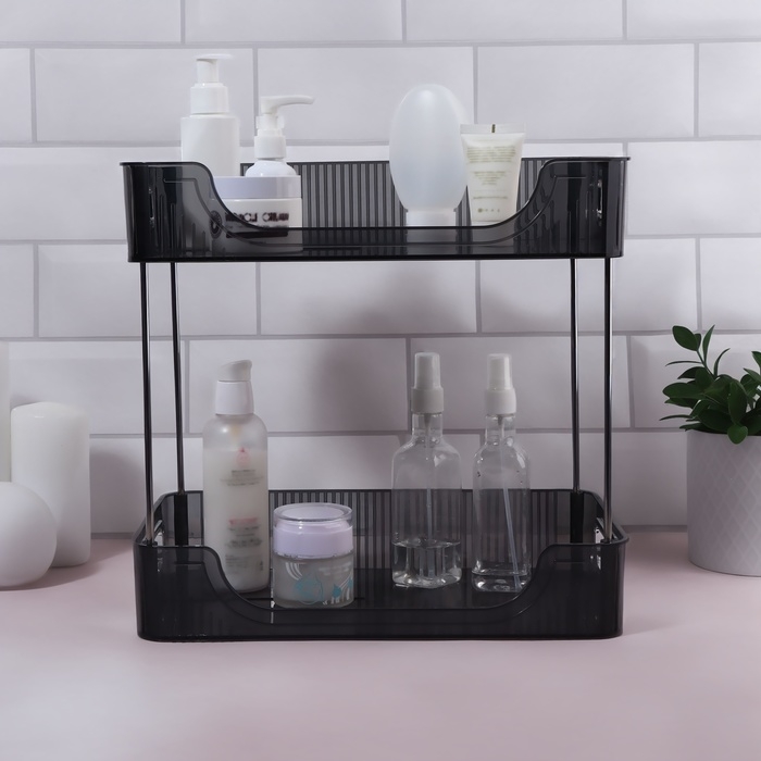 Органайзер для хранения, с ручками, 2 секции, 31 × 20 × 29 см, цвет чёрный/серебристый