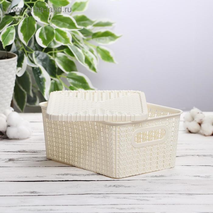 Корзина для хранения с крышкой «Плетенение», 24,5×18×10 см, цвет МИКС Корзина для хранения с крышкой «Плетенение», 24,5×18×10 см, цвет МИКС