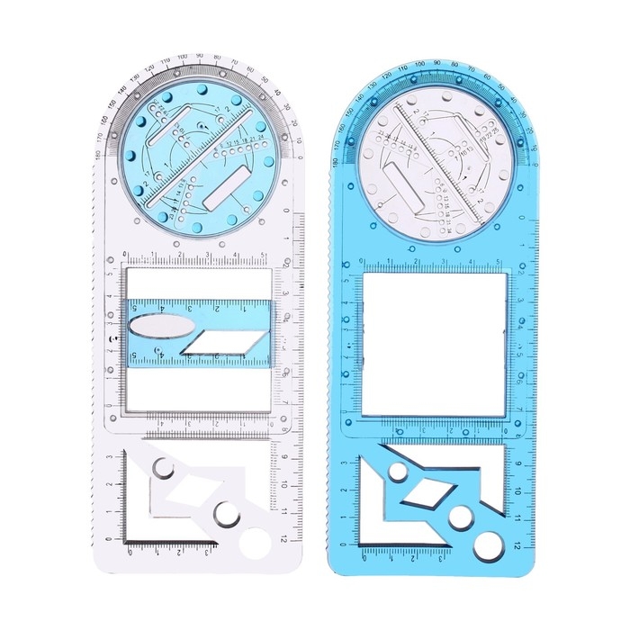 Линейка-трафарет для черчения фигур, с транспортиром, пластик Линейка-трафарет для черчения фигур, с транспортиром, пластик