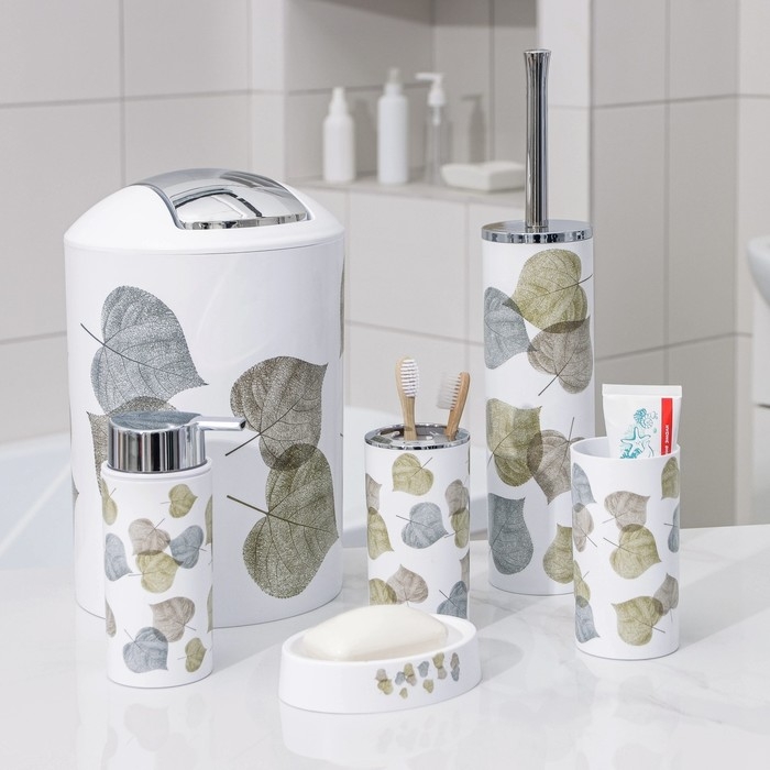 Набор аксессуаров для ванной комнаты «Осень», 6 предметов (дозатор, мыльница, 2 стакана, ёршик, ведро), цвет белый Набор аксессуаров для ванной комнаты «Осень», 6 предметов (дозатор, мыльница, 2 стакана, ёршик, ведро), цвет белый
