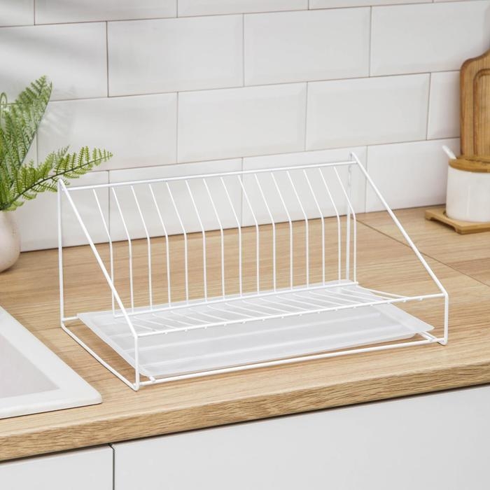Сушилка для посуды с поддоном, 38×17,5×23,5 см, цвет белый Сушилка для посуды с поддоном, 38×17,5×23,5 см, цвет белый