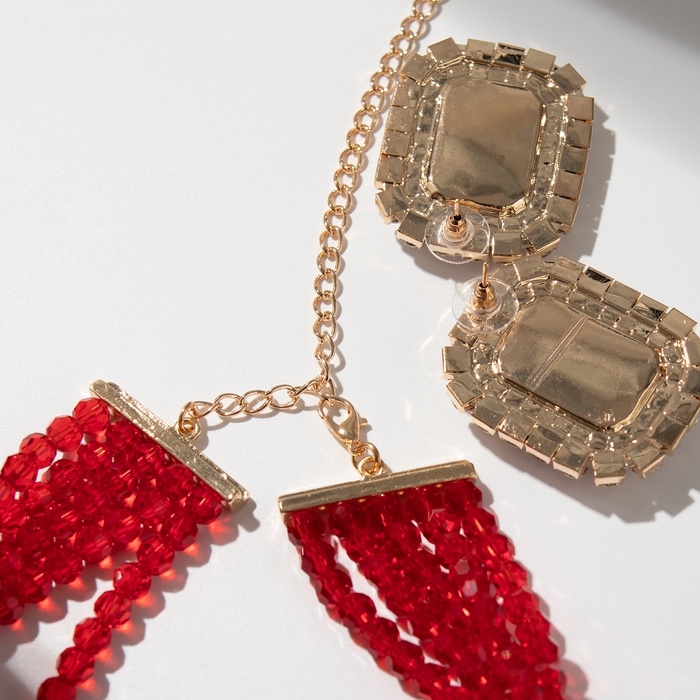 Набор 2 предмета; серьги, колье «Роскошь» крупный камень, цвет красный в золоте, 42 см Набор 2 предмета; серьги, колье «Роскошь» крупный камень, цвет красный в золоте, 42 см