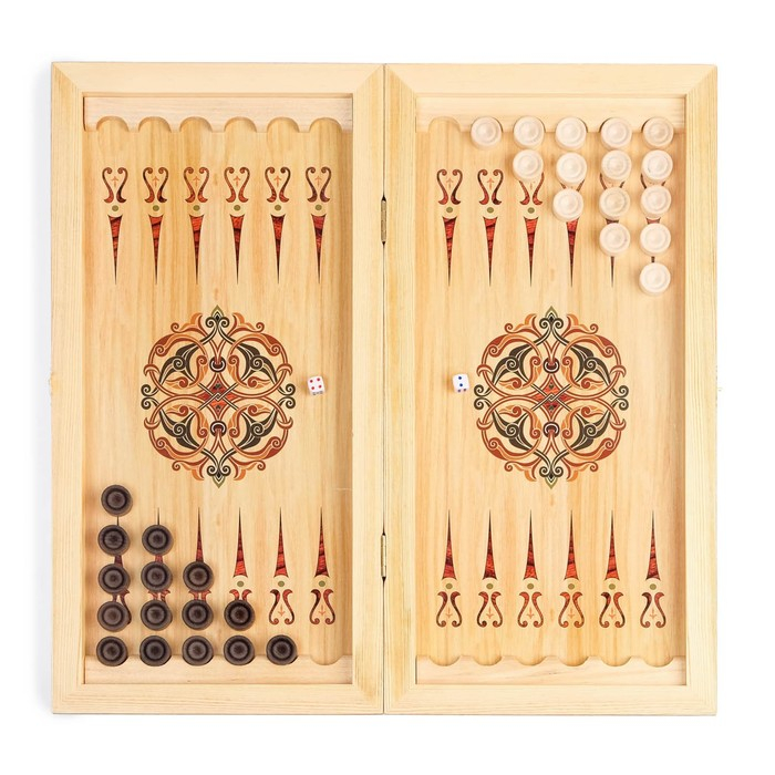 Нарды деревянные большие, настольная игра "Таежный волк", 40 х 40 см, с шашками