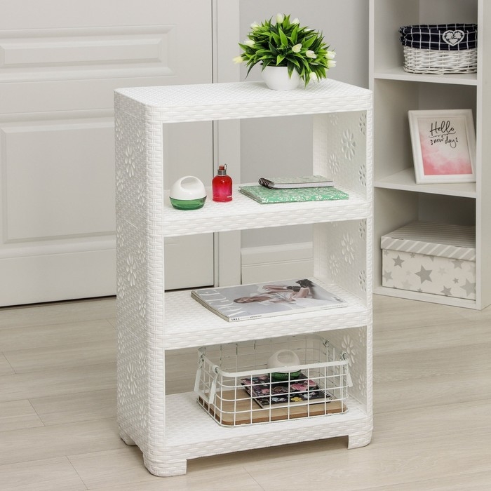 Этажерка напольная 4-х секционная «Плетёнка», цвет белый Этажерка напольная 4-х секционная «Плетёнка», цвет белый