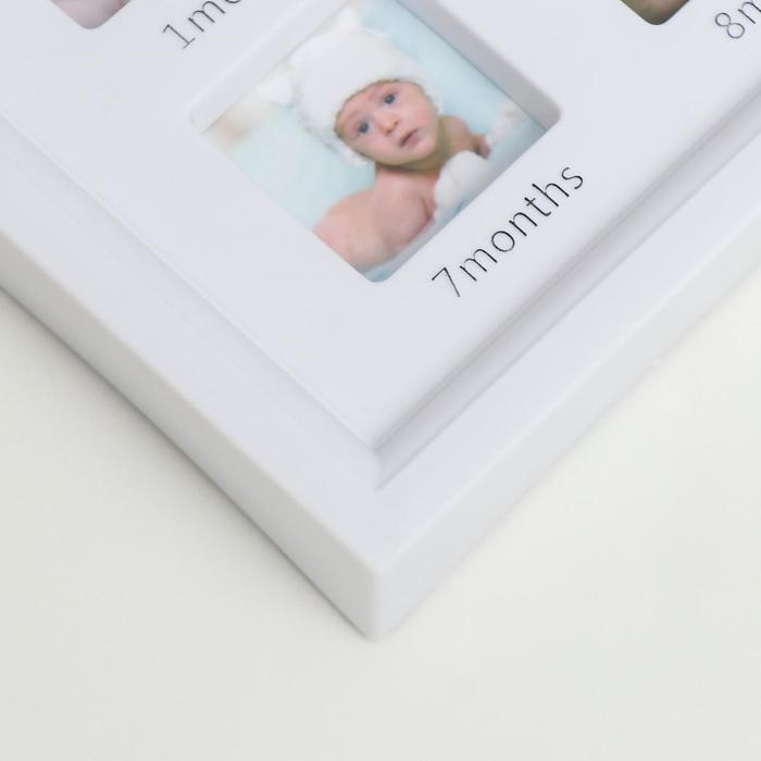 Фоторамка пластик на 12 фото 4х4 см  Фоторамка пластик на 12 фото 4х4 см "Мой первый год" белая 41х20 см