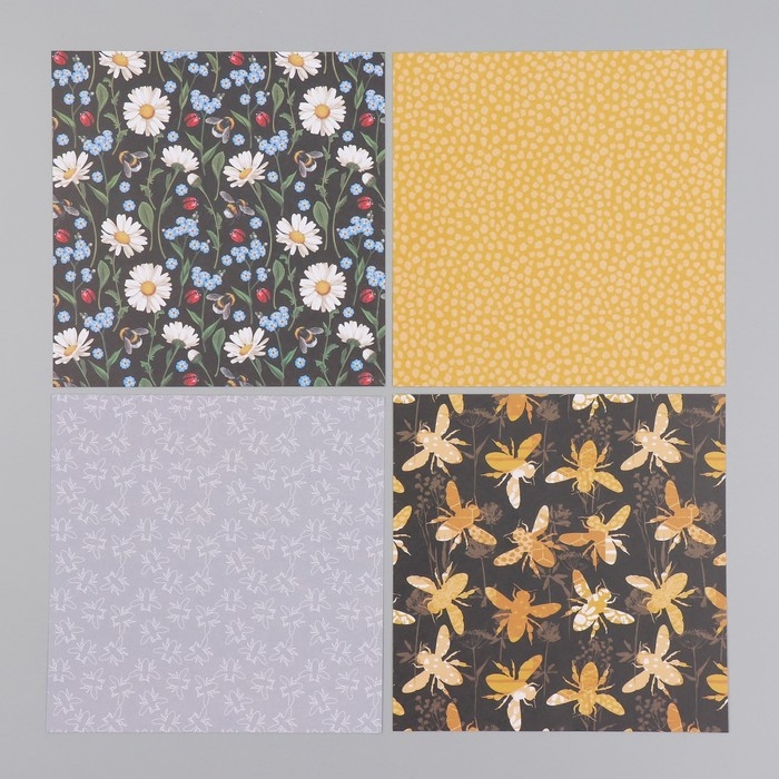 Набор бумаги для скрапбукинга 12 листов 12 дизайнов Набор бумаги для скрапбукинга 12 листов 12 дизайнов "Медовые цветы" 160 гр 15,2х15,2 см