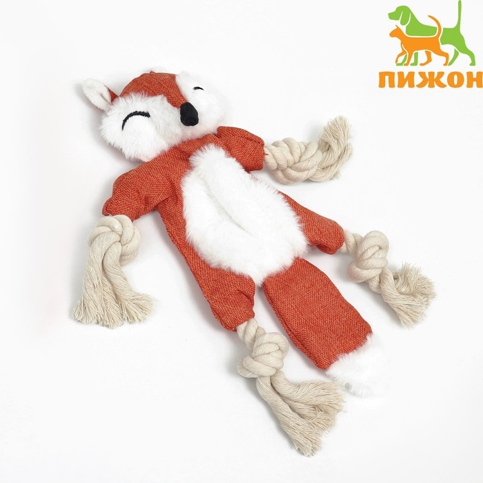 Игрушка текстильная с канатом  Игрушка текстильная с канатом "Лиса" с пищалкой, шуршащая, 26 х 28 см