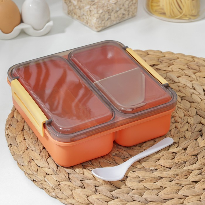 Ланч - бокс пластиковый Доляна &laquo;Классика&raquo;, 2 отделения, 18&times;18&times;6 см, цвет МИКС