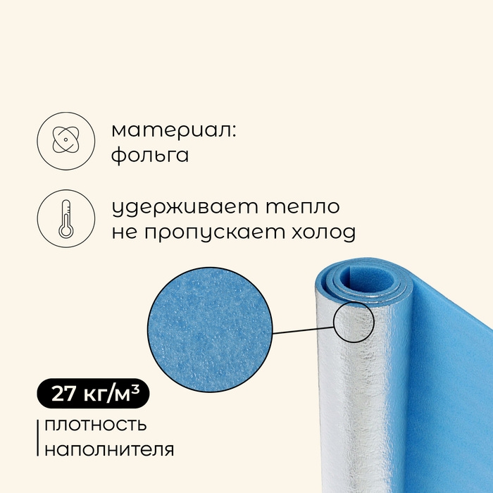 Коврик туристический maclay, с фольгой, 180х60х1 см, цвет голубой Коврик туристический maclay, с фольгой, 180х60х1 см, цвет голубой