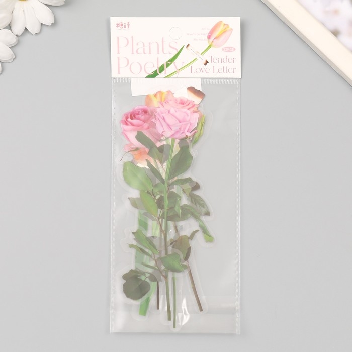 Наклейки пластик Наклейки пластик "Цветы и цитаты. Розовые" набор 12 шт 8,5х21,5х0,2 см