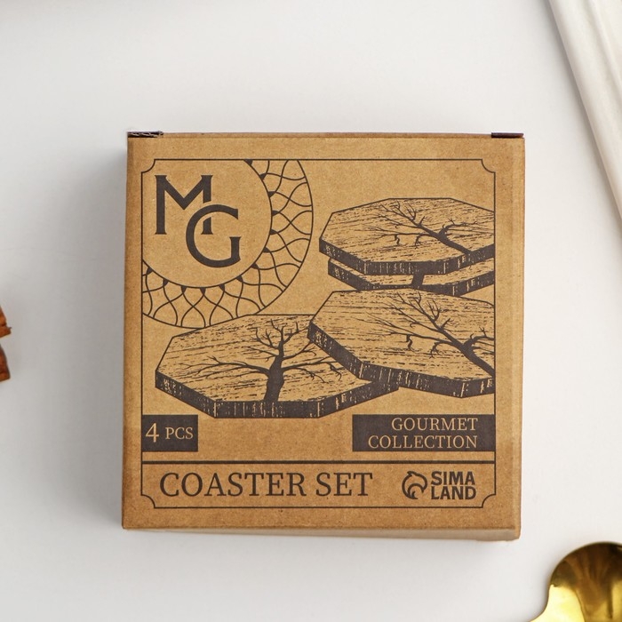 Набор подставок под кружки Magistro «Древо», 4 шт, акация Набор подставок под кружки Magistro «Древо», 4 шт, акация