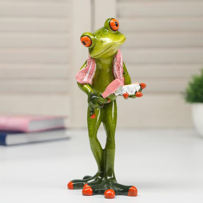 Сувенир полистоун лак  Сувенир полистоун лак "Лягушонок чистит челюсть" 16,5х5,8х8,5 см