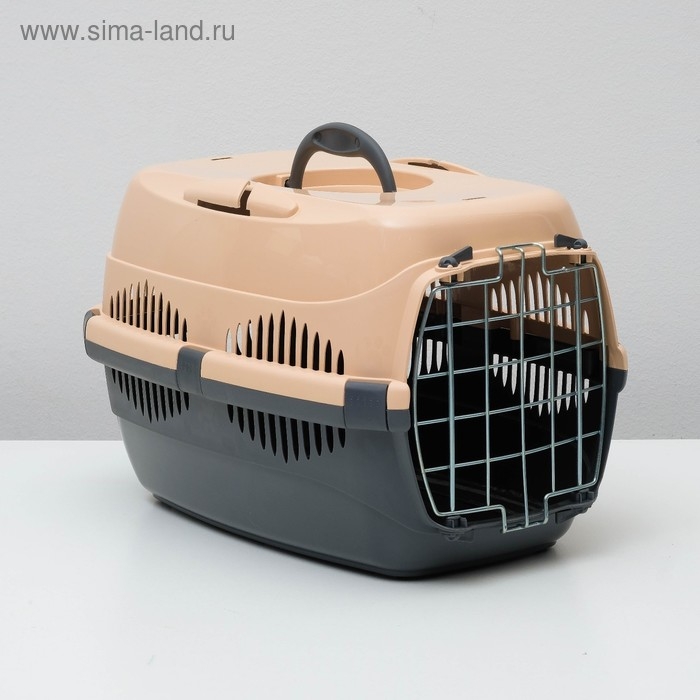Переноска для животных до 9 кг  Переноска для животных до 9 кг "Пижон", металлическая дверь, 43 х 29 х 27,5 см, бежево-серая