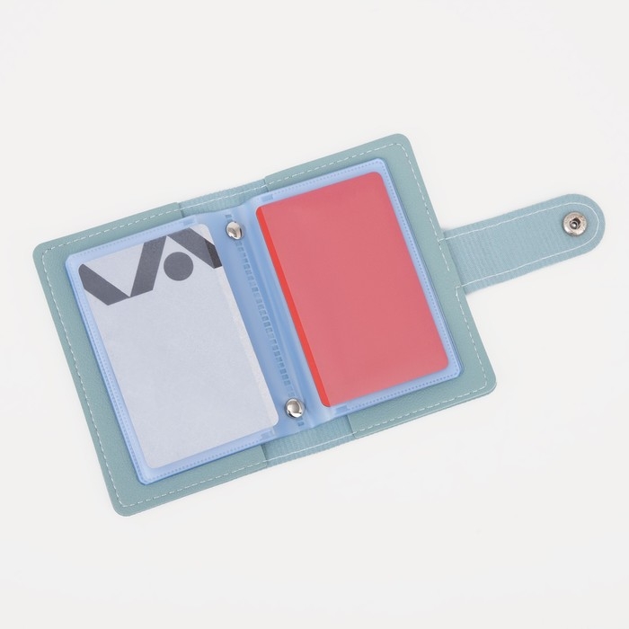 Визитница на кнопке на 26 карт, цвет мятный