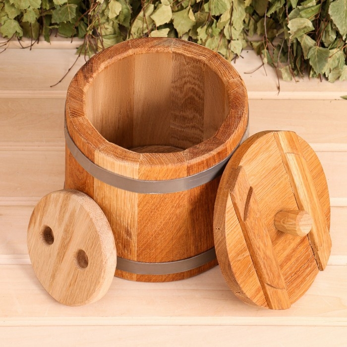 Кадка-бочка для засолки дубовая, 3 л, нержавеющий обруч, с крышкой, с гнетом Кадка-бочка для засолки дубовая, 3 л, нержавеющий обруч, с крышкой, с гнетом