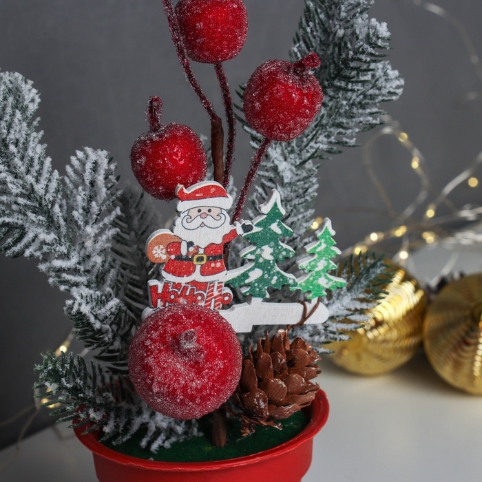 Декор Декор "Яркий праздник, в горшочке" хвоя яблоки, 20х7 см