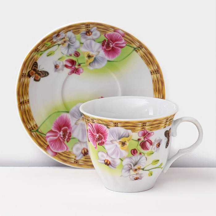 Набор чайный керамический на металлической подставке Доляна «Садовый дворик», 13 предметов: 6 чашек 200 мл, 6 блюдец d=14,1 см, чайник 1 л ㅤ Набор чайный керамический на металлической подставке Доляна «Садовый дворик», 13 предметов: 6 чашек 200 мл, 6 блюдец d=14,1 см, чайник 1 л ㅤ